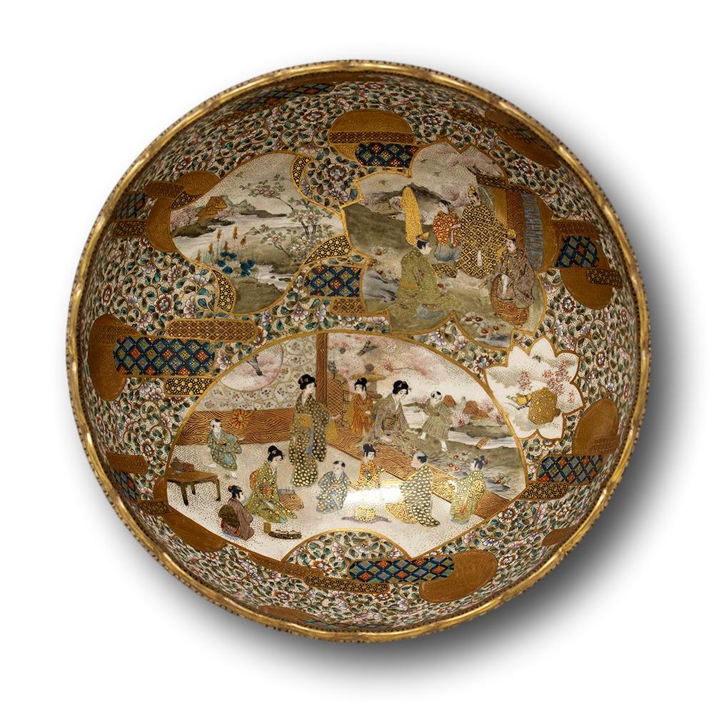 Earthenware Japanese Meiji Period Satsuma Bowl Signed Kozan