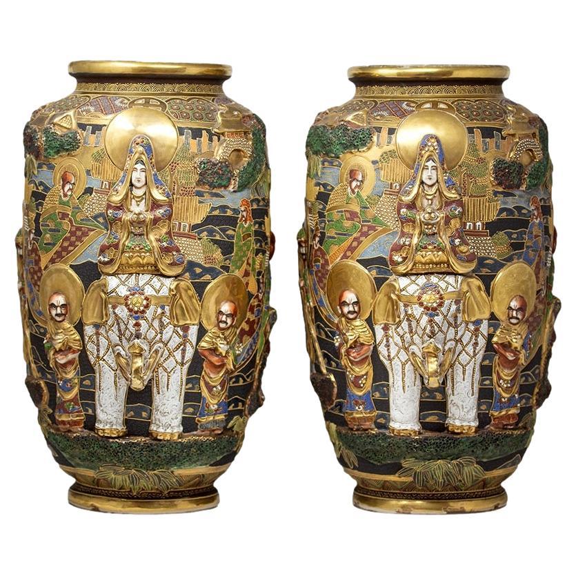 Japanese Meiji Period Satsuma Floor Vases For Sale