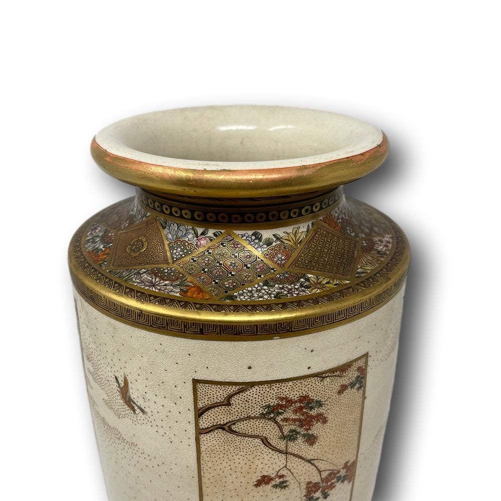 Japanese Meiji Period Satsuma Sleeve Vase Signed Kizan 4