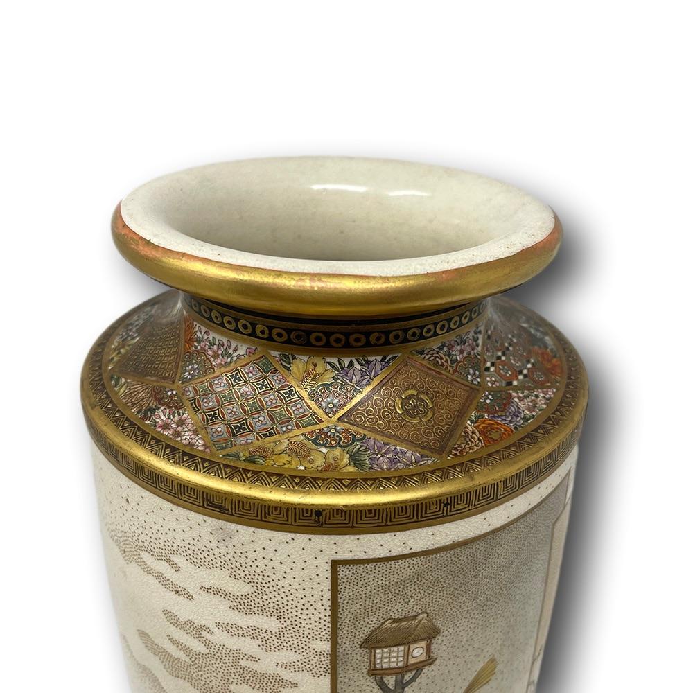 Japanese Meiji Period Satsuma Sleeve Vase Signed Kizan 5