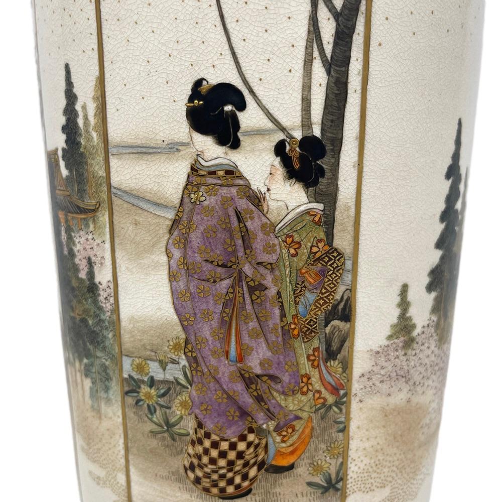 Japanese Meiji Period Satsuma Sleeve Vase Signed Kizan 9