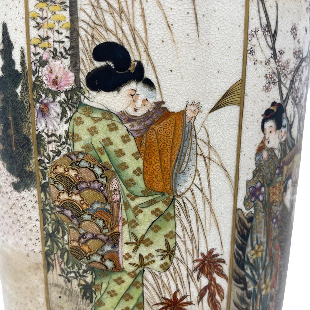 Japanese Meiji Period Satsuma Sleeve Vase Signed Kizan 11