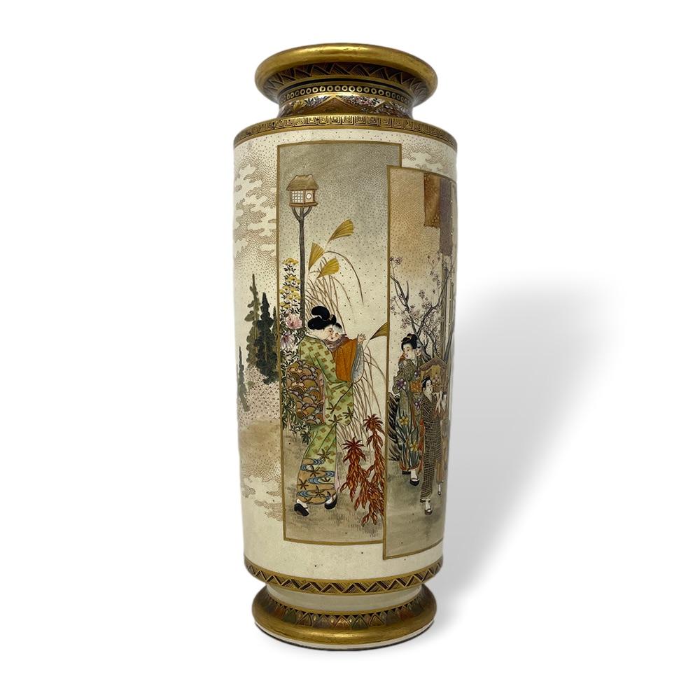 Japanese Meiji Period Satsuma Sleeve Vase Signed Kizan 1