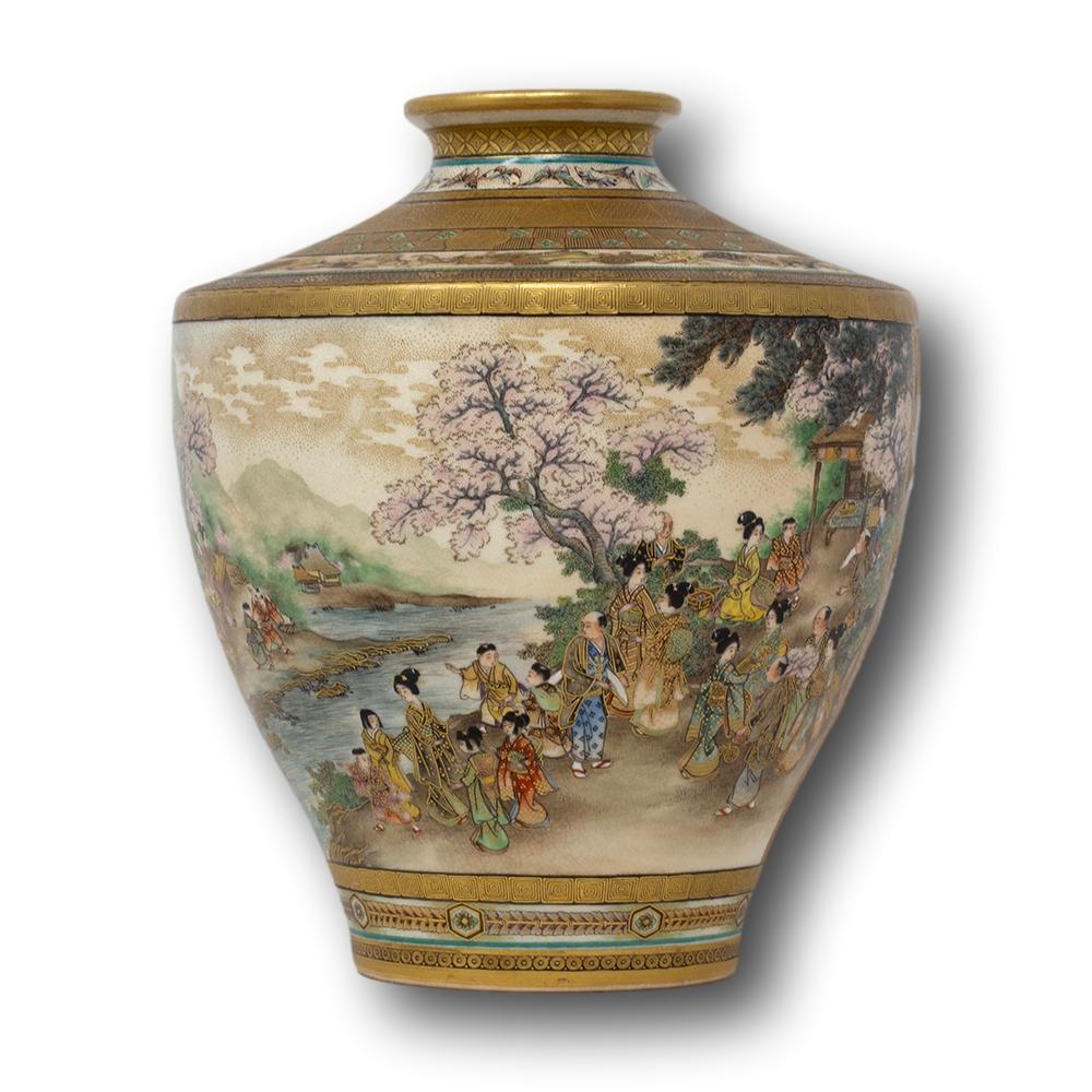 Ceramic Japanese Meiji Period Satsuma Vase Painted by Ryozan for the Yasuda Company For Sale