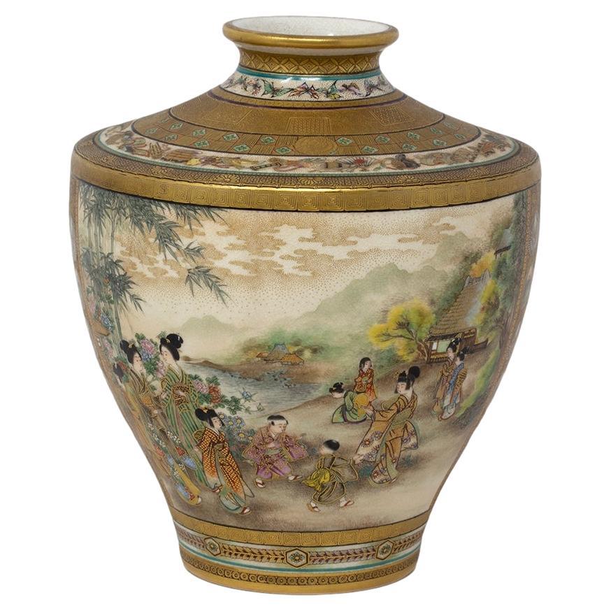 Japanese Meiji Period Satsuma Vase Painted by Ryozan for the Yasuda Company For Sale