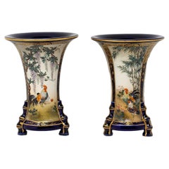 Paire de vases japonais de la période Meiji Satsuma de Kinkozan