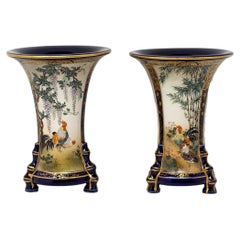 Japanese Meiji Period Satsuma Vase Pair Kinkozan