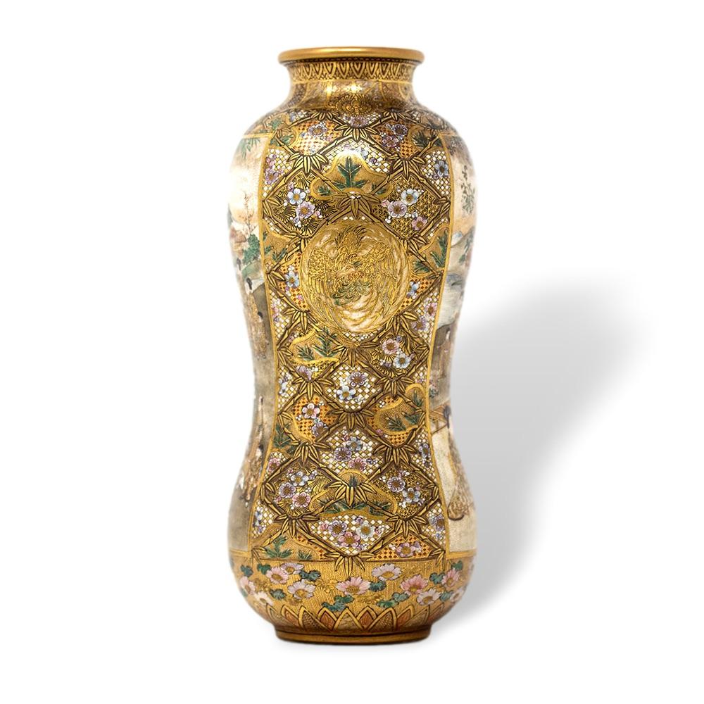 Hand-Crafted Japanese Meiji Period Satsuma Vase Unzan for the Yasuda Company