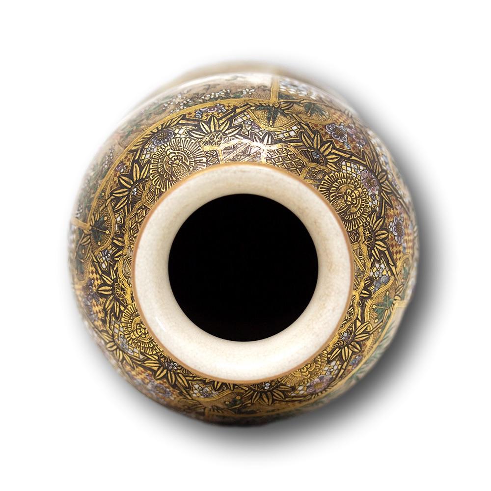 Ceramic Japanese Meiji Period Satsuma Vase Unzan for the Yasuda Company