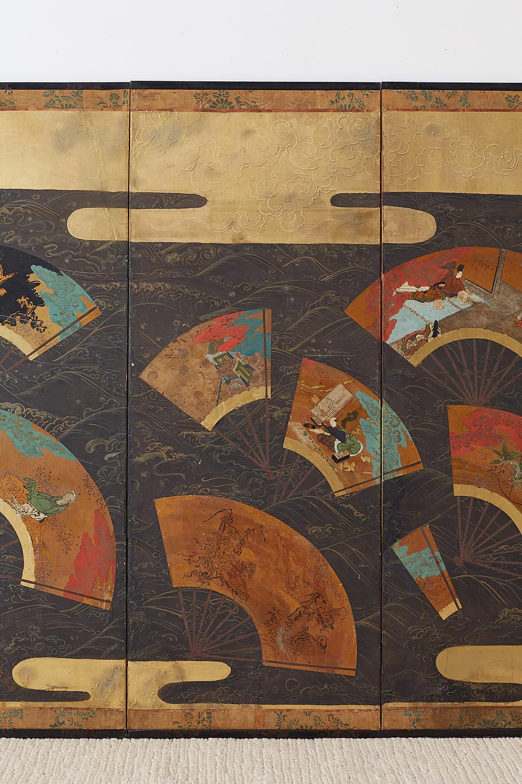 Japanese Meiji Period Screen Fans over Waves In Distressed Condition In Rio Vista, CA