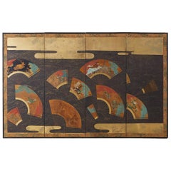 Japanese Meiji Period Screen Fans over Waves