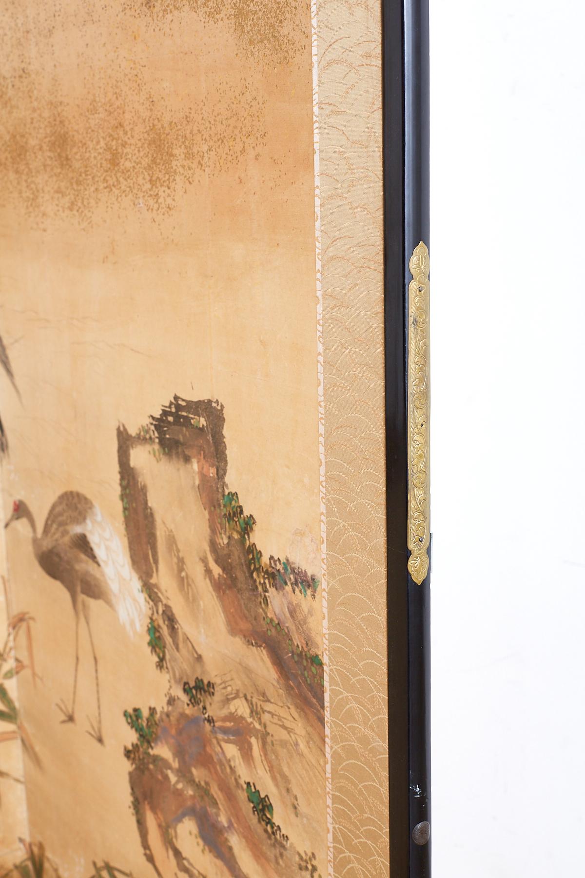 Japanese Meiji Period Screen of Red-Crowned Cranes 5