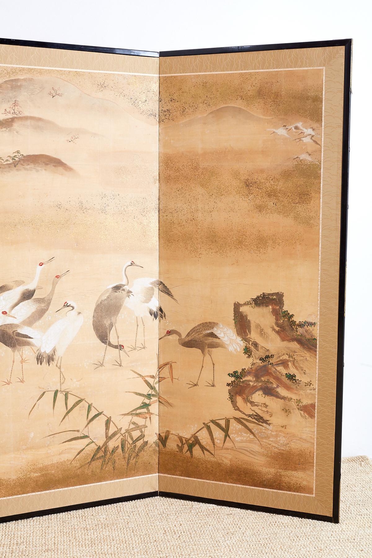 Japanese Meiji Period Screen of Red-Crowned Cranes In Fair Condition In Rio Vista, CA