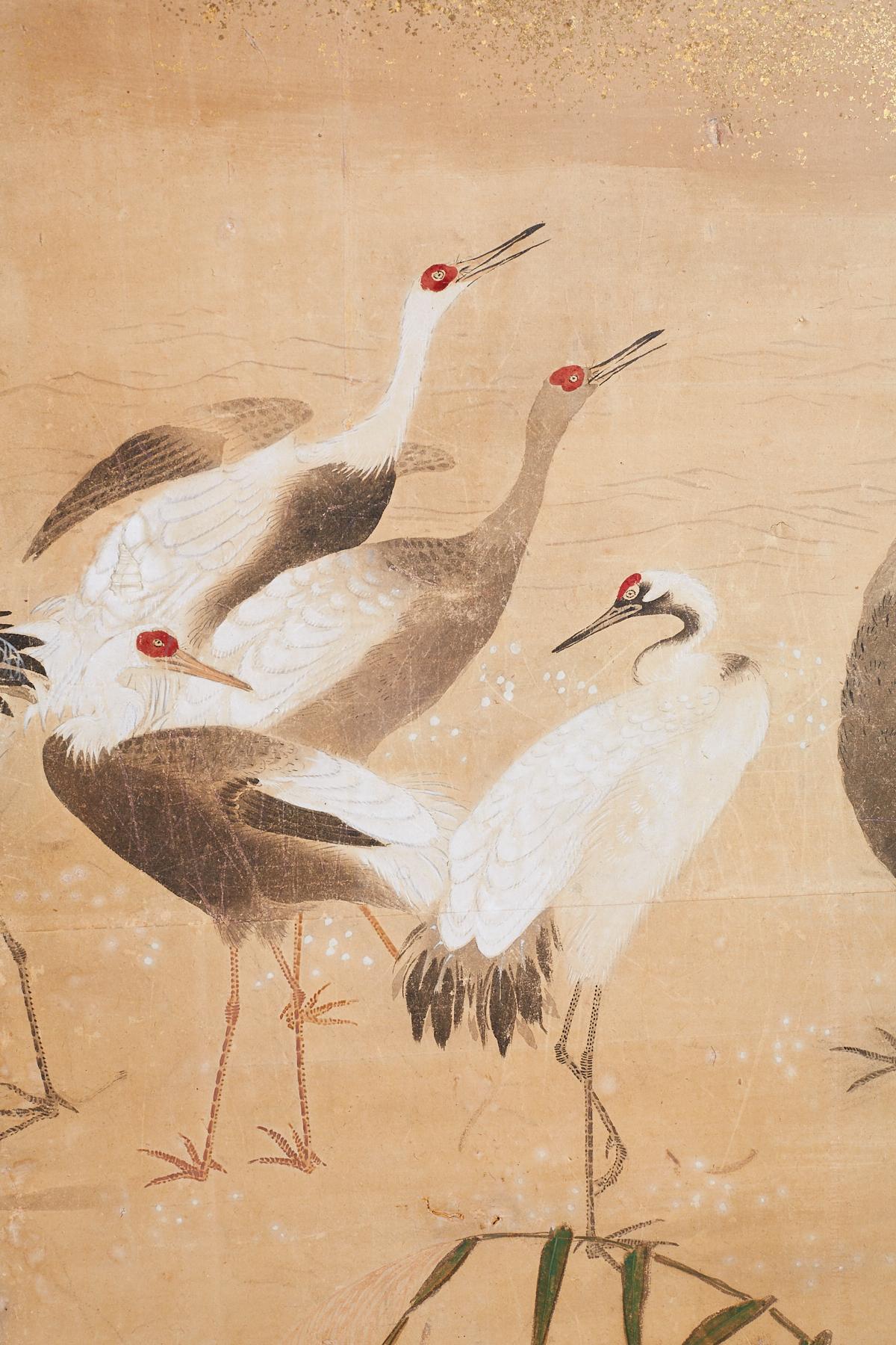 Japanese Meiji Period Screen of Red-Crowned Cranes 1