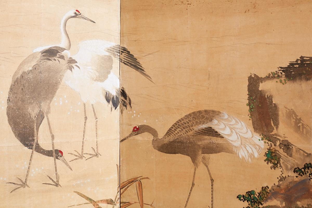 Japanese Meiji Period Screen of Red-Crowned Cranes 2