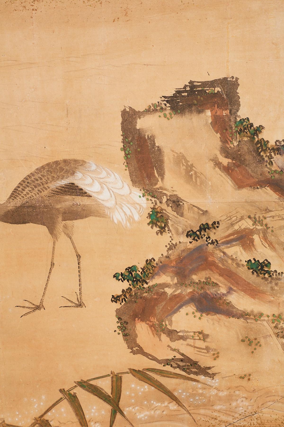 Japanese Meiji Period Screen of Red-Crowned Cranes 3
