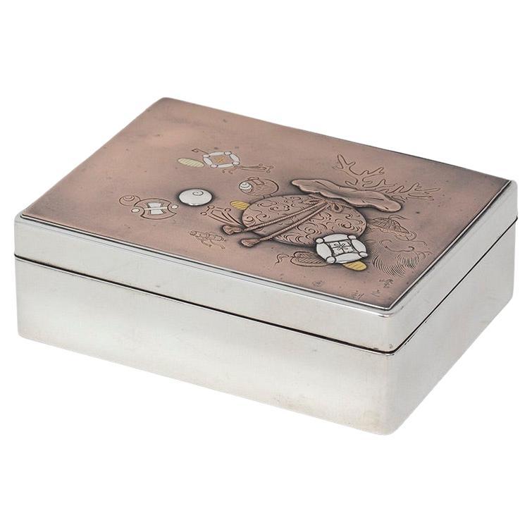 Japanese Meiji Period Silver Box Signed Masayuki For Sale