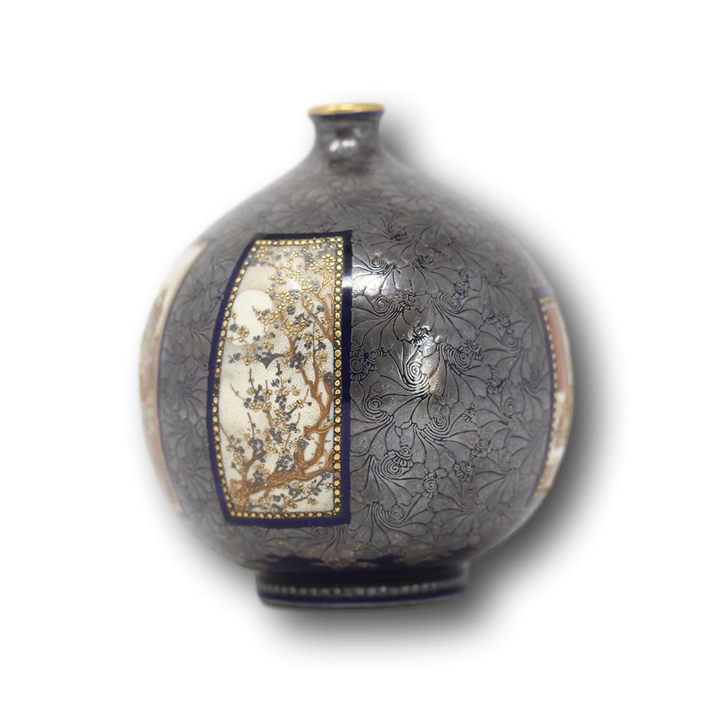 19th Century Japanese Meiji Period Silver On-Laid Vase  Kinkozan