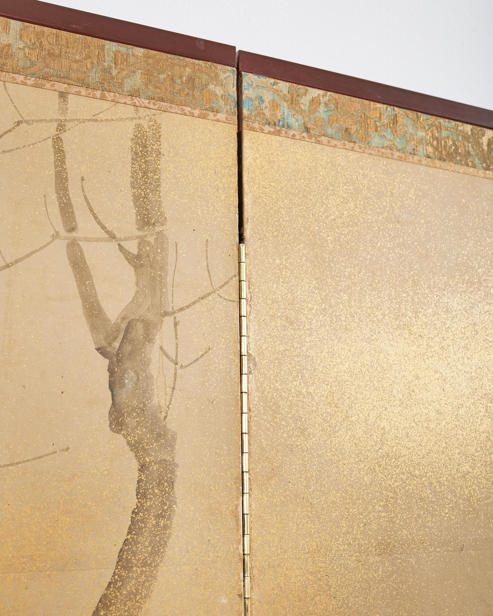 Japanese Meiji Period Six Panel Screen Ducks in Water Landscape 8