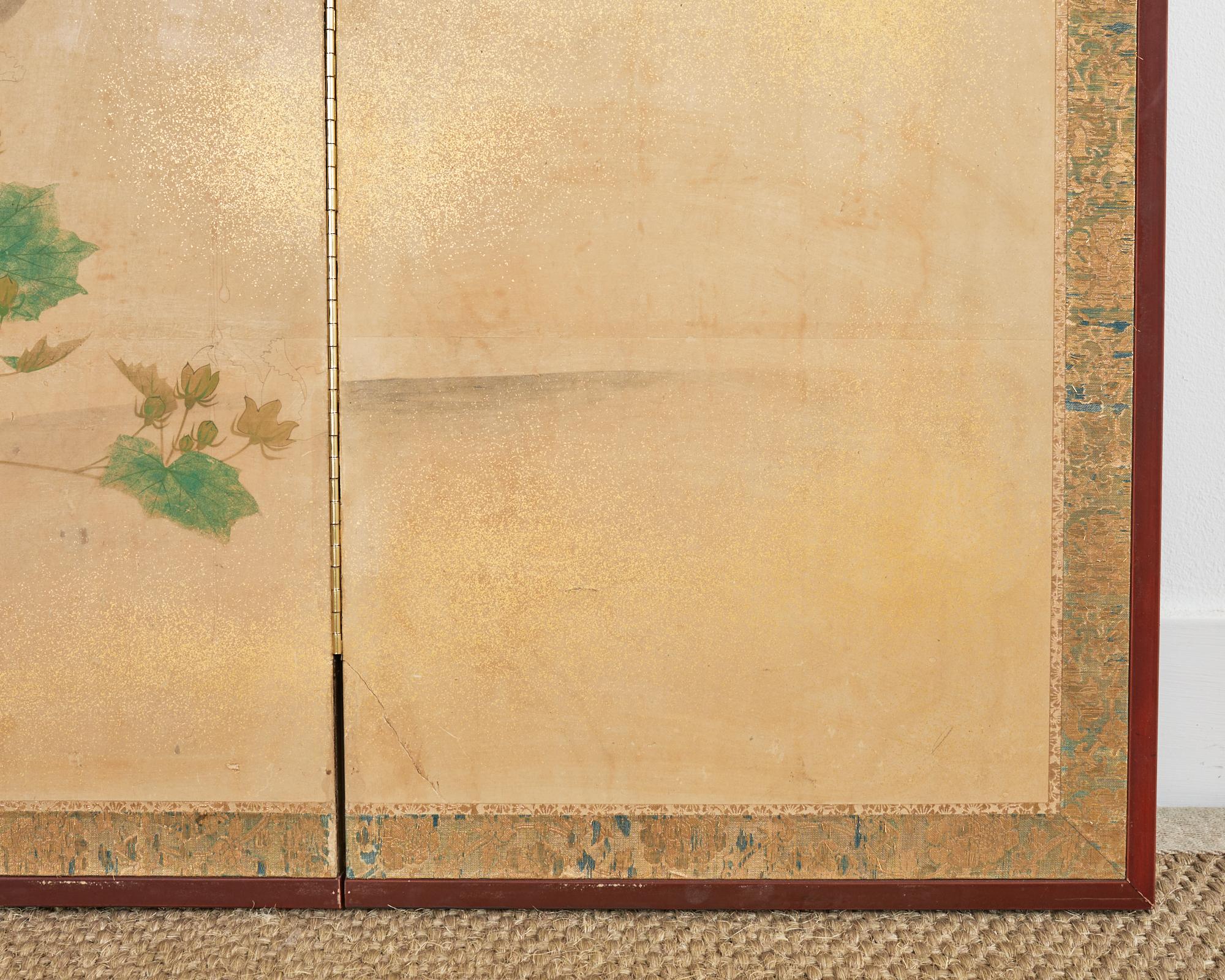 Japanese Meiji Period Six Panel Screen Ducks in Water Landscape 11