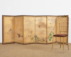 Japanese Meiji Period Six Panel Screen Ducks in Water Landscape