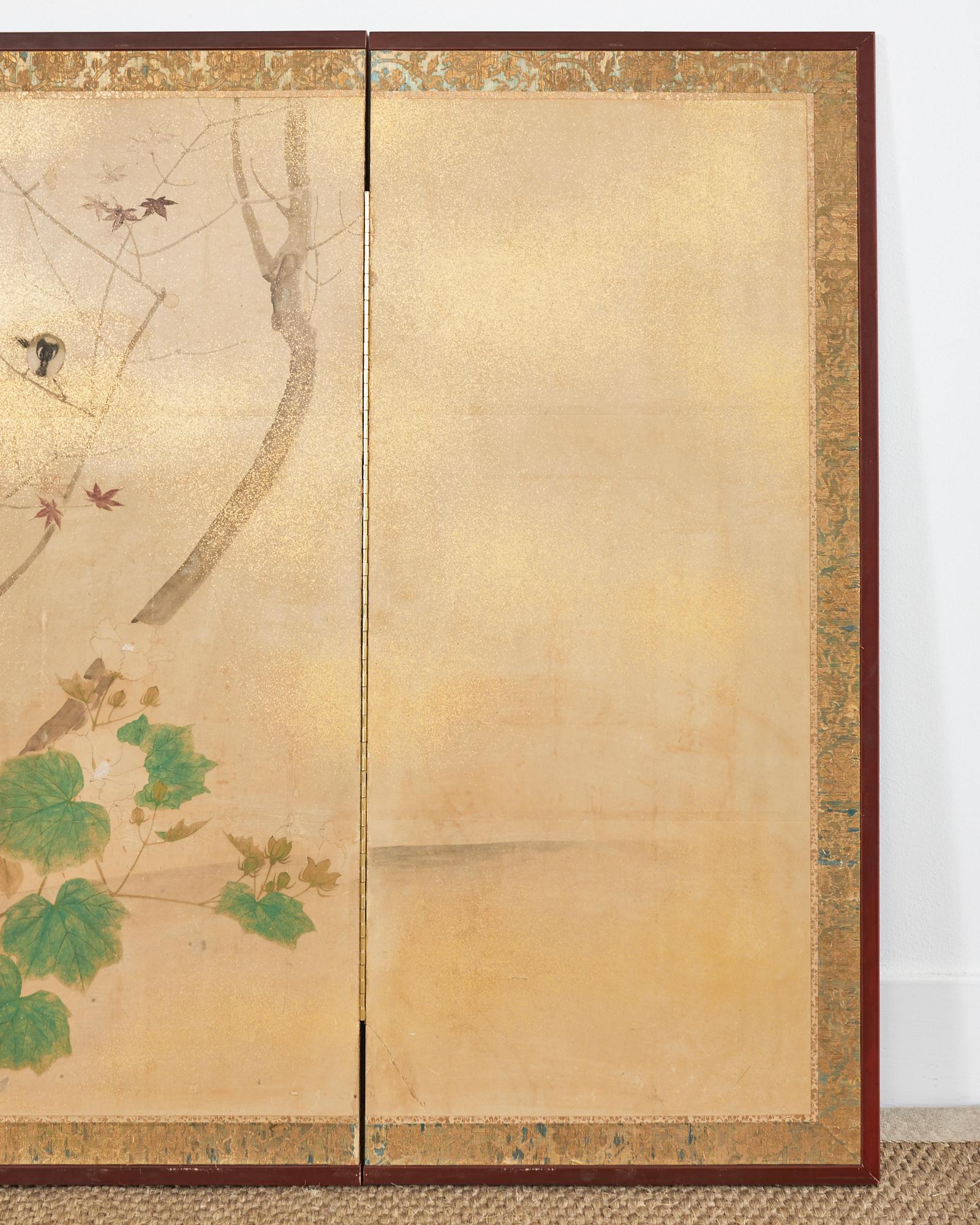 19th Century Japanese Meiji Period Six Panel Screen Ducks in Water Landscape For Sale