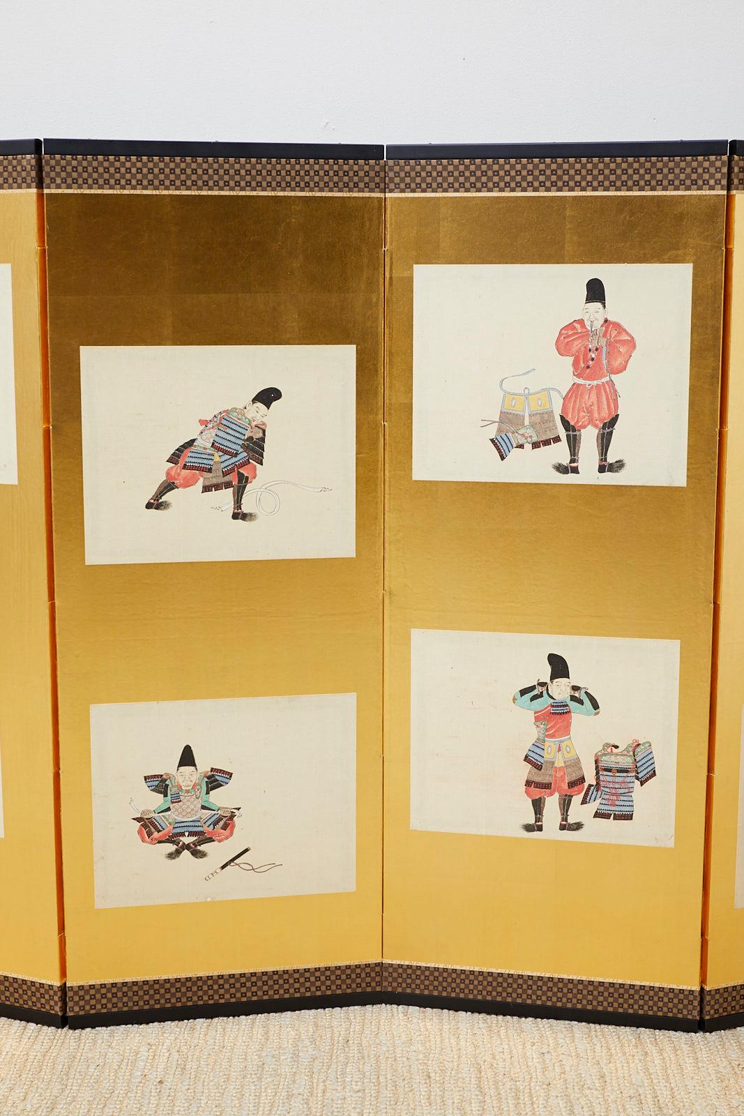 Gilt Japanese Meiji Period Six-Panel Screen Samurai Armour