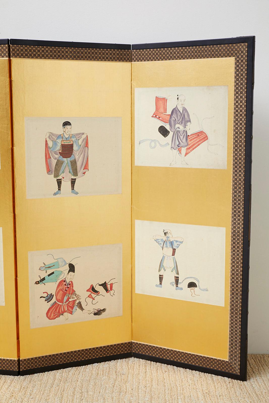 Japanese Meiji Period Six-Panel Screen Samurai Armour In Good Condition In Rio Vista, CA