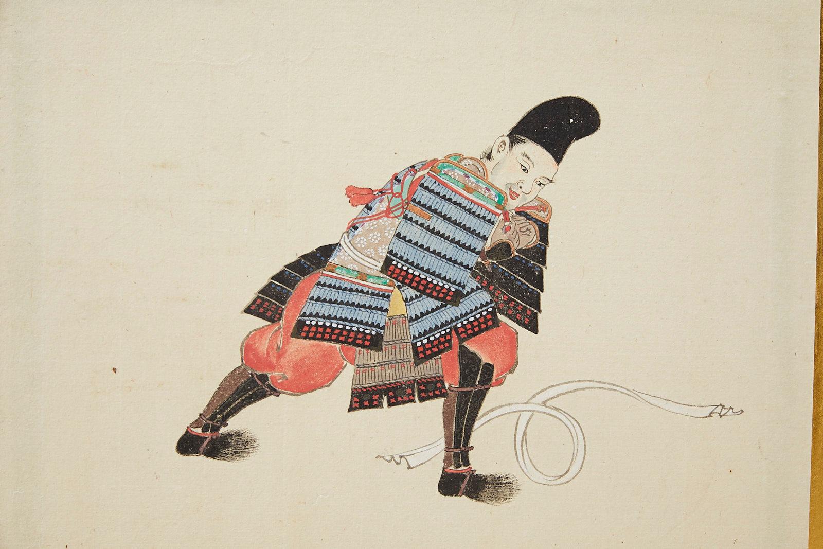 Wood Japanese Meiji Period Six-Panel Screen Samurai Armour