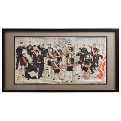 Japanese Meiji Period Triptych Print Imperial Army Officers