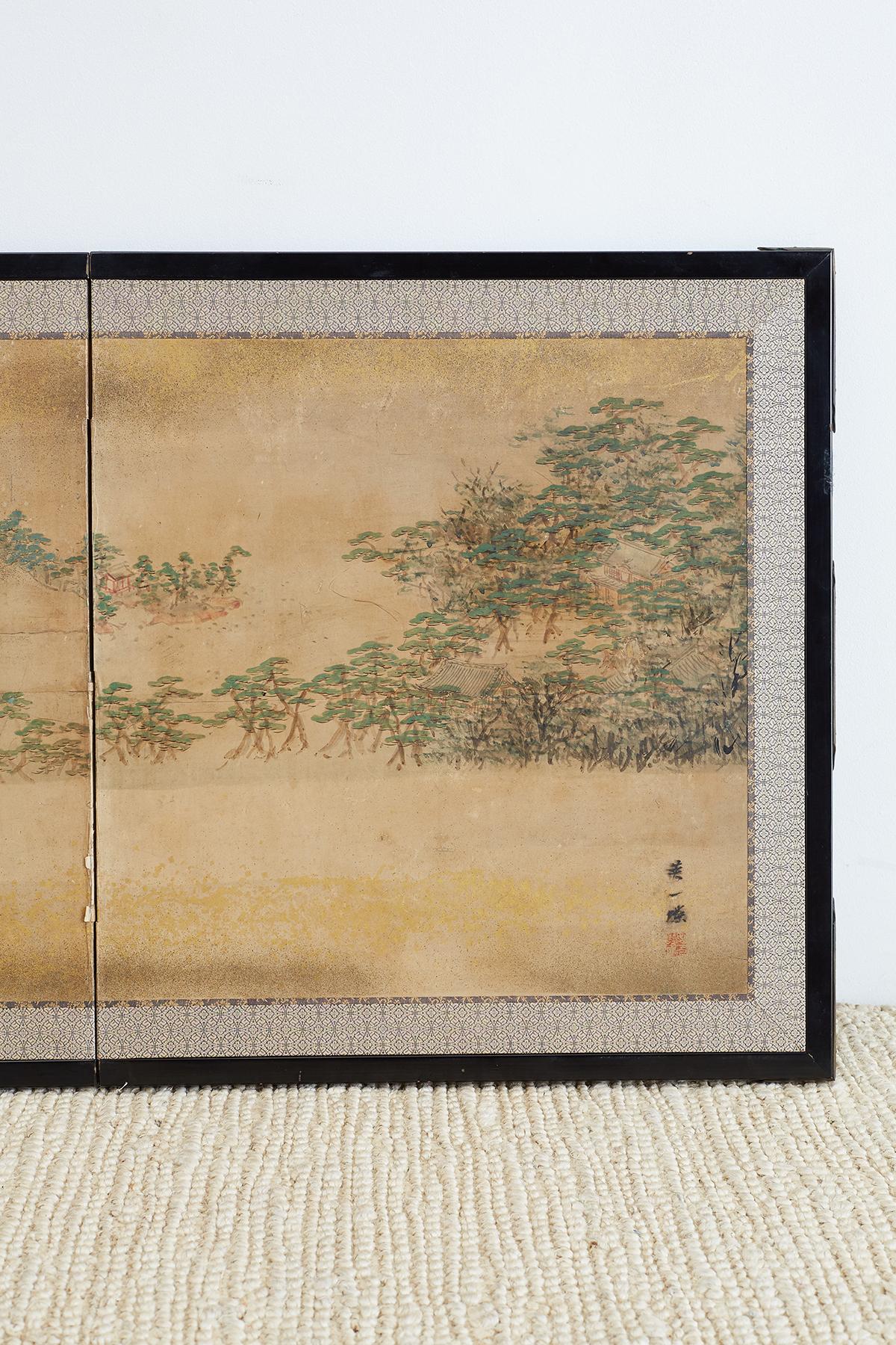 Etched Japanese Meiji Period Two-Panel Landscape Screen