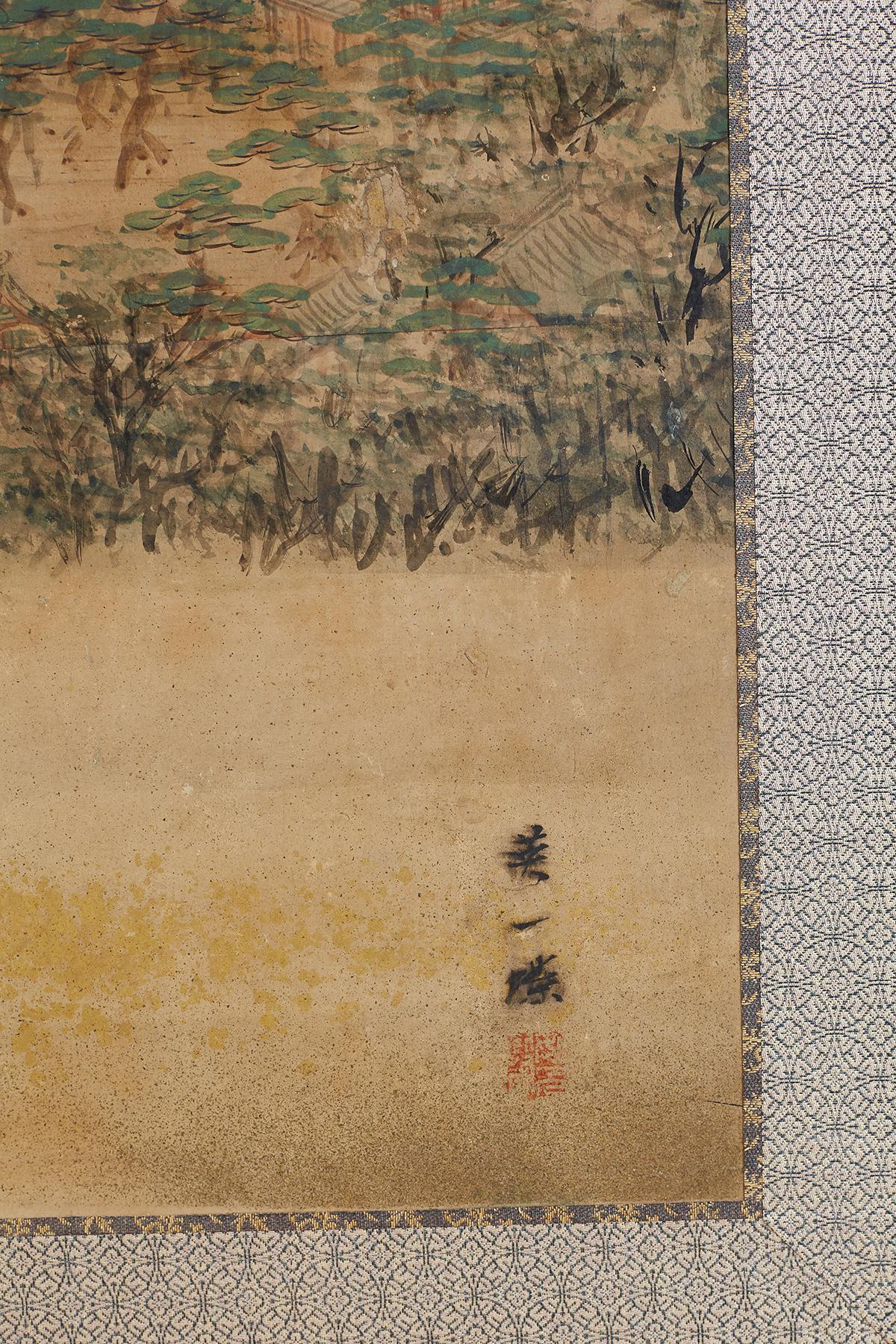Japanese Meiji Period Two-Panel Landscape Screen In Good Condition In Rio Vista, CA