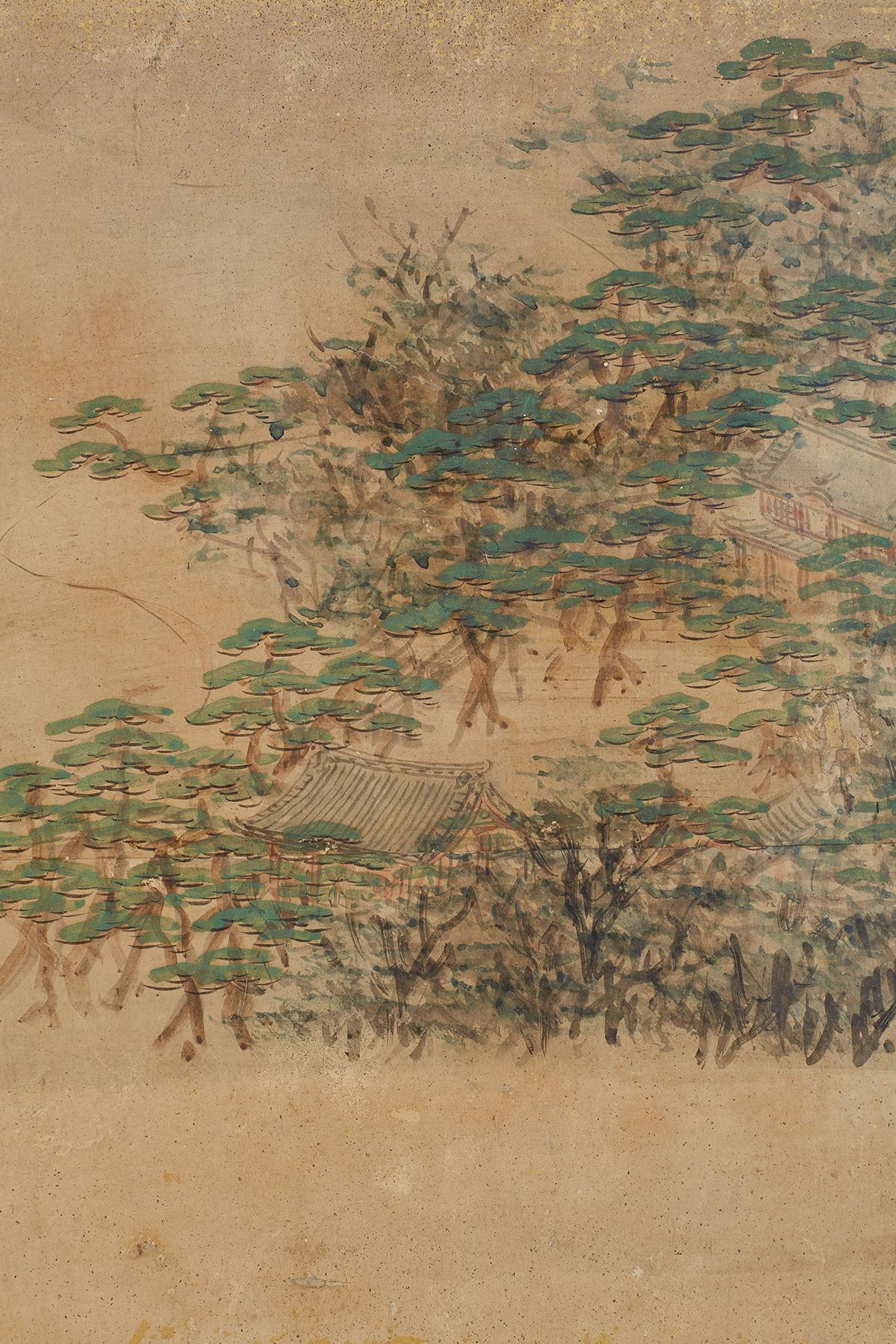 19th Century Japanese Meiji Period Two-Panel Landscape Screen