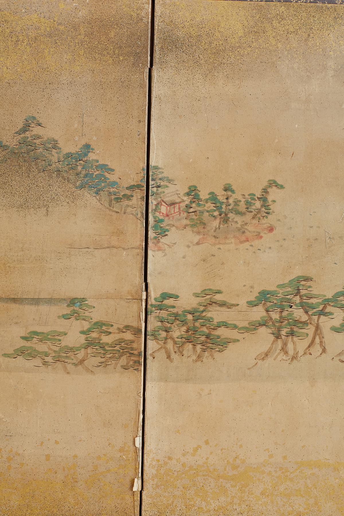 Silk Japanese Meiji Period Two-Panel Landscape Screen