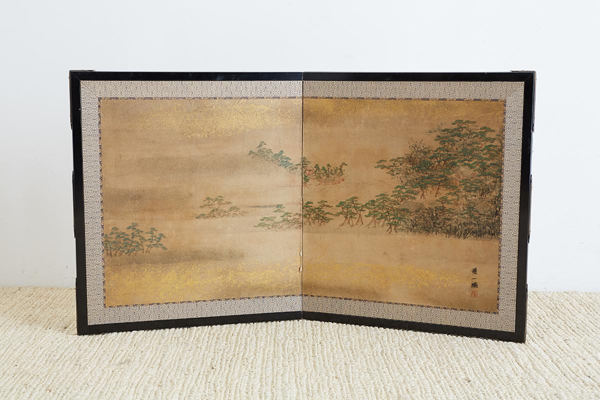 Japanese Meiji Period Two-Panel Landscape Screen 3