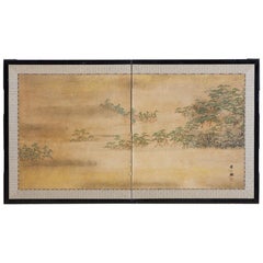 Japanese Meiji Period Two-Panel Landscape Screen