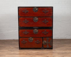 Japanese Meiji Period Two-Part Tansu Clothing Chest with Butterfly Motifs