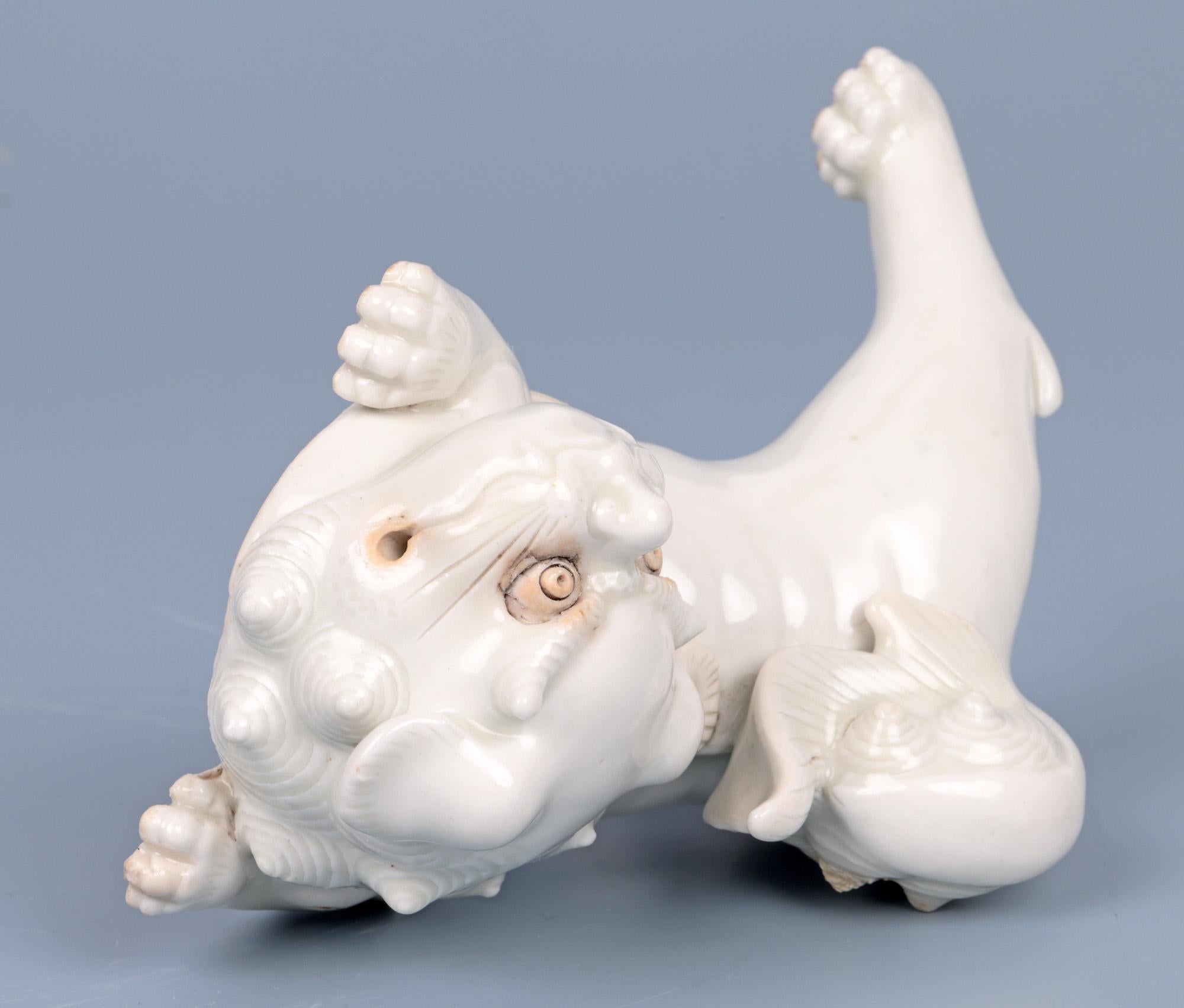 Japanese Meiji Porcelain Hirado White Glazed Shishi Figure 4
