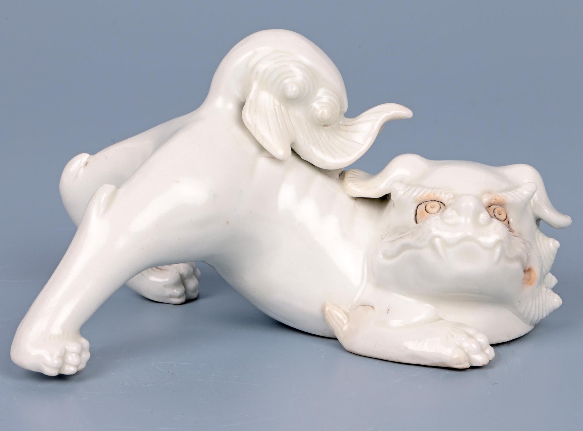 Japanese Meiji Porcelain Hirado White Glazed Shishi Figure 5