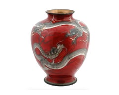 Japanese Meiji Red Cloisonne Enamel Dragon Vase