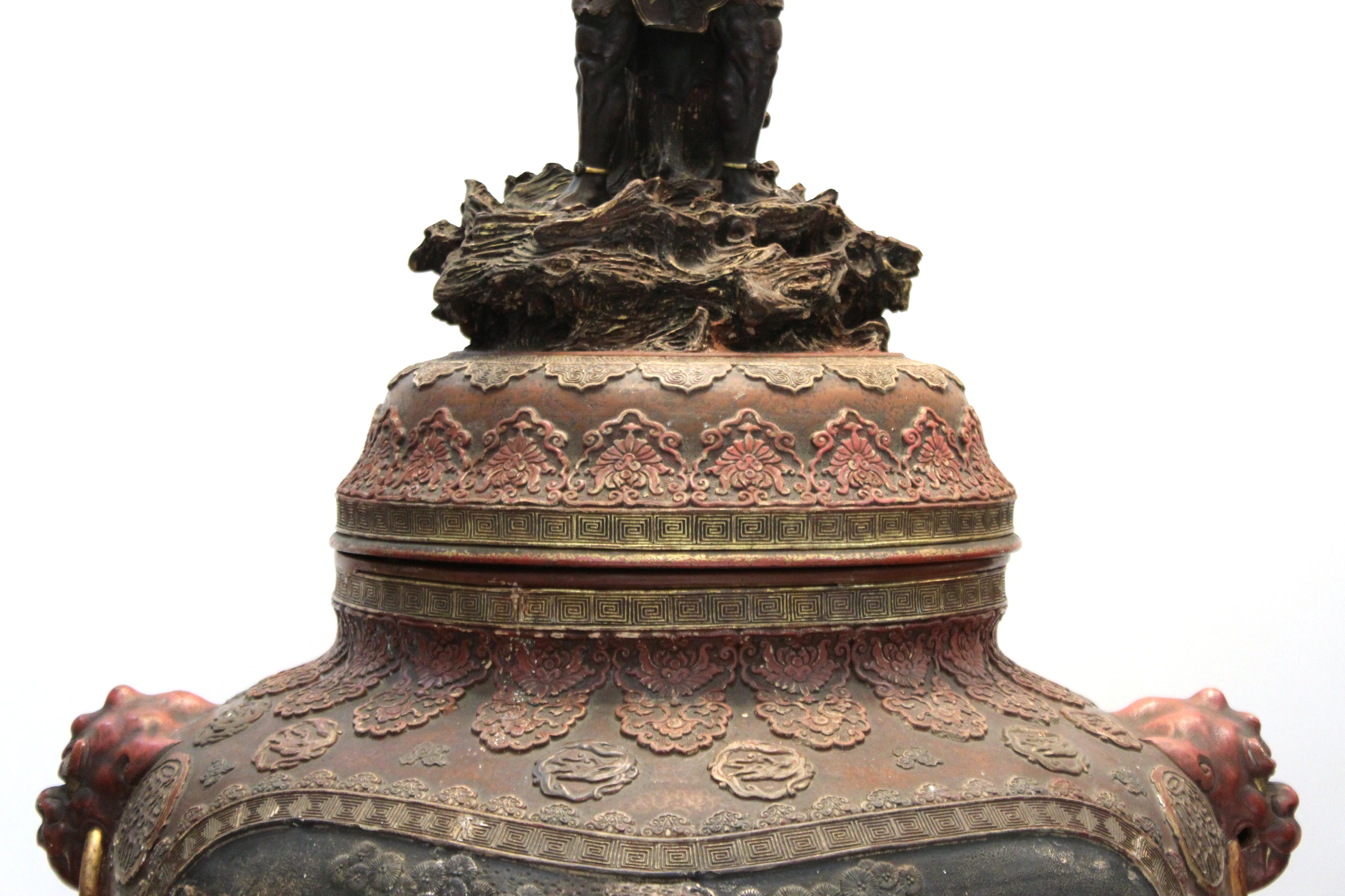 20th Century Japanese Meiji Satsuma Polychrome Monumental Lidded Vase on Stand
