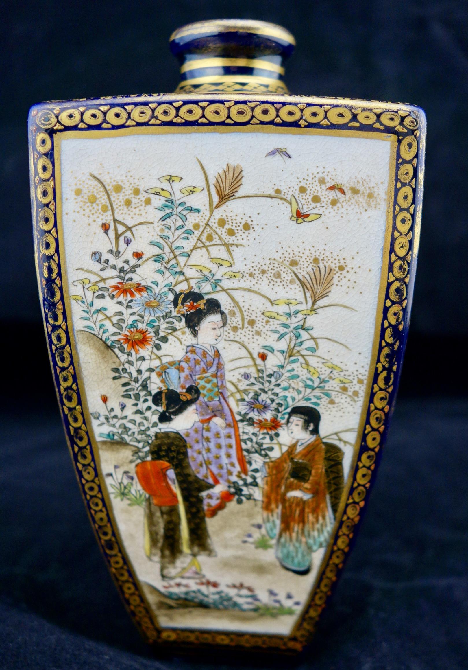 19th Century Japanese Meiji Satsuma Polygonal Vase For Sale