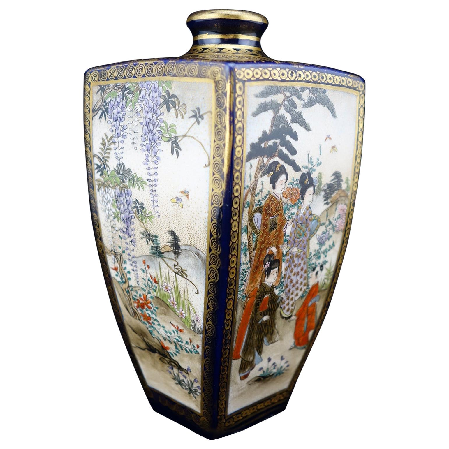 Japanische japanische Meiji Satsuma-Vase, polygonisch im Angebot