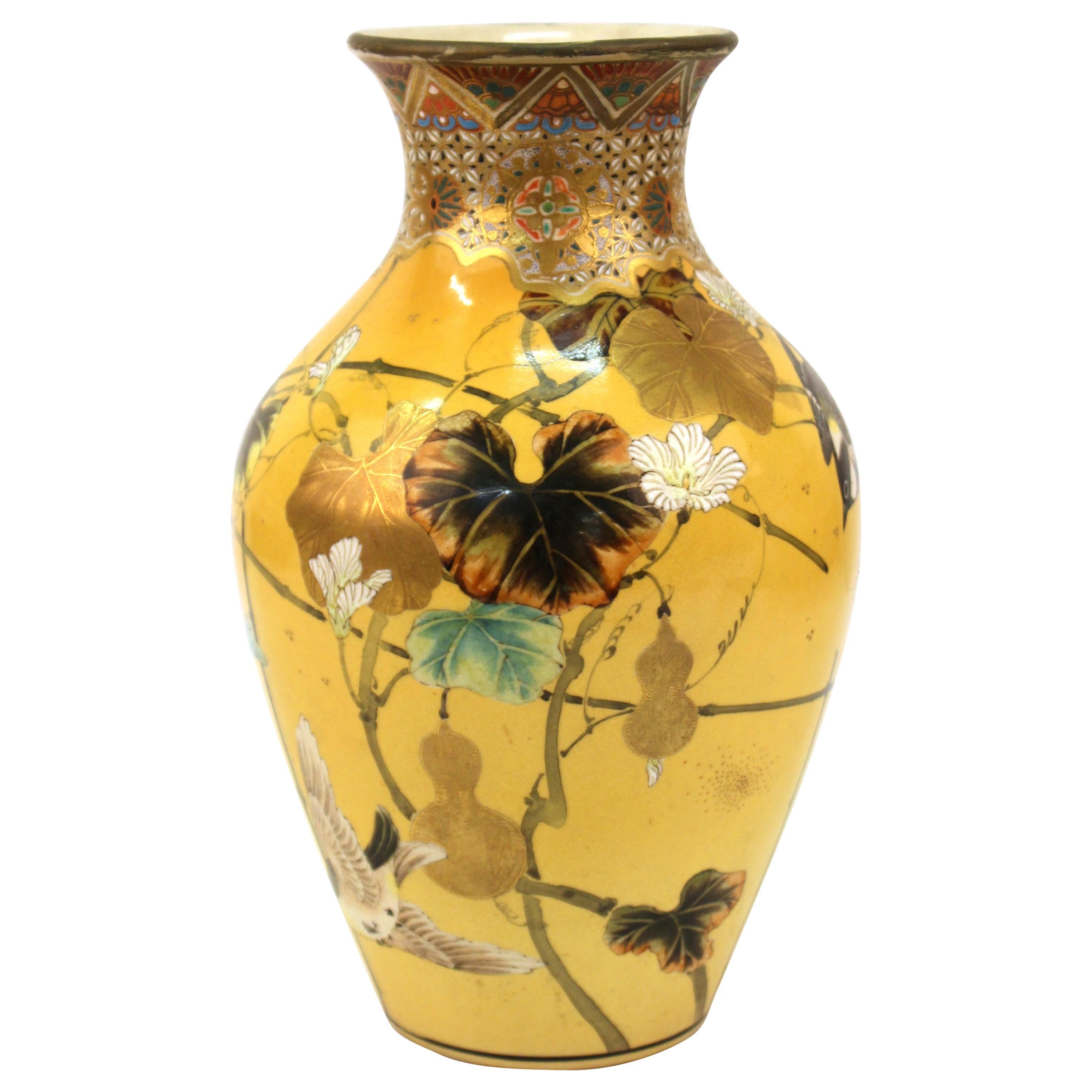 Japanese Meiji Satsuma Vase by Taizan Yohei With Enamel Decor by Kono Bairei