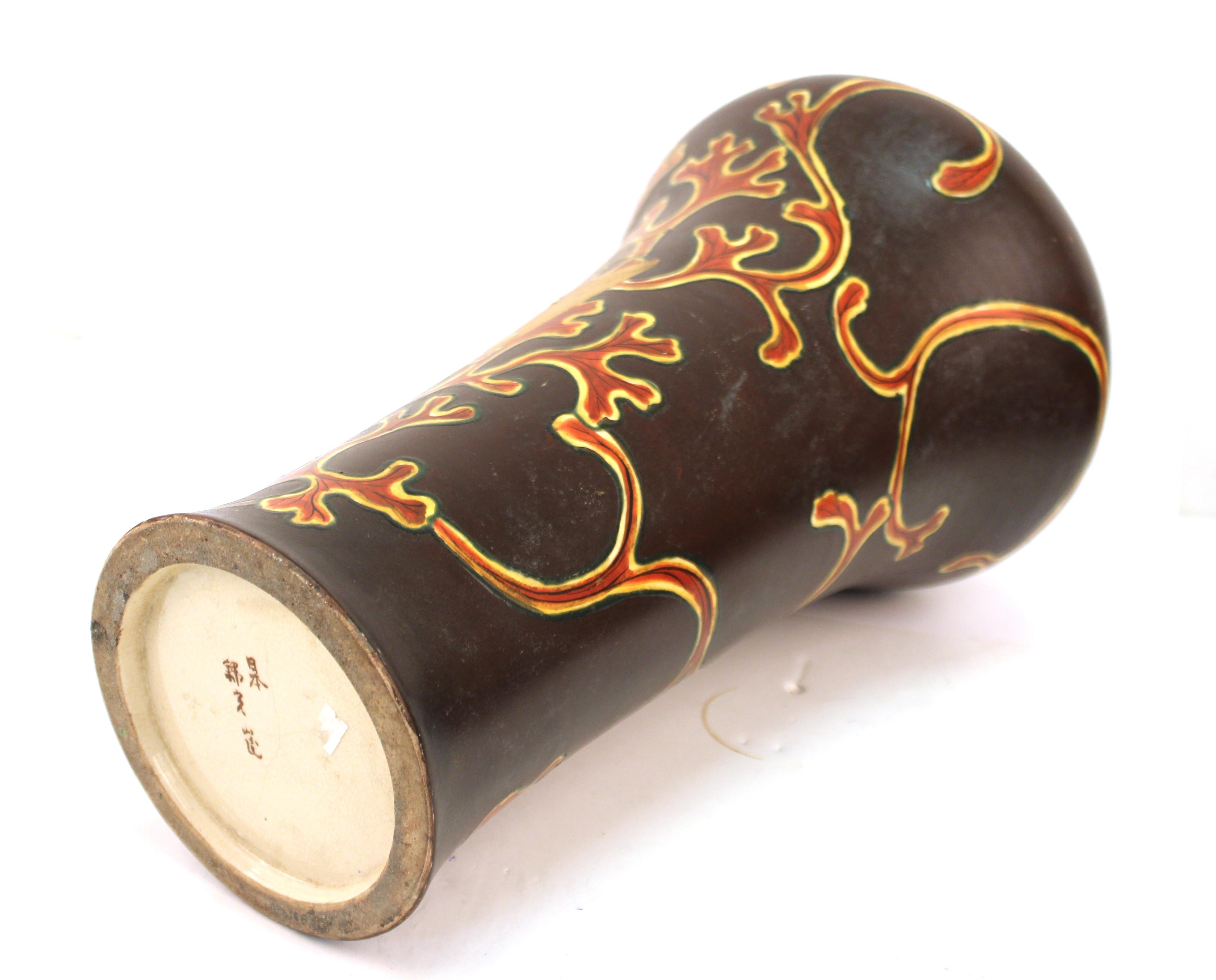 Japanese Meiji Satsuma Vase in Lacquered Porcelain with Golden Fish Motif 2