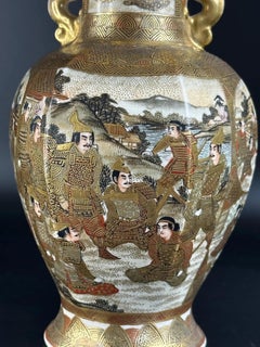 Japanese Meiji Satsuma Vase with Samurai Scenes - Kinkozan Style, Hand-Painted