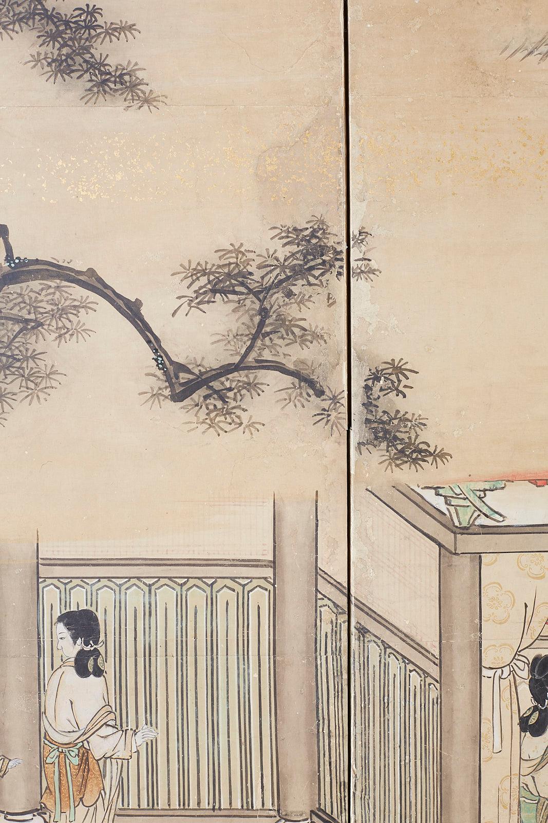 Japanese Meiji Screen Chinese Pagoda with Women and Children 6