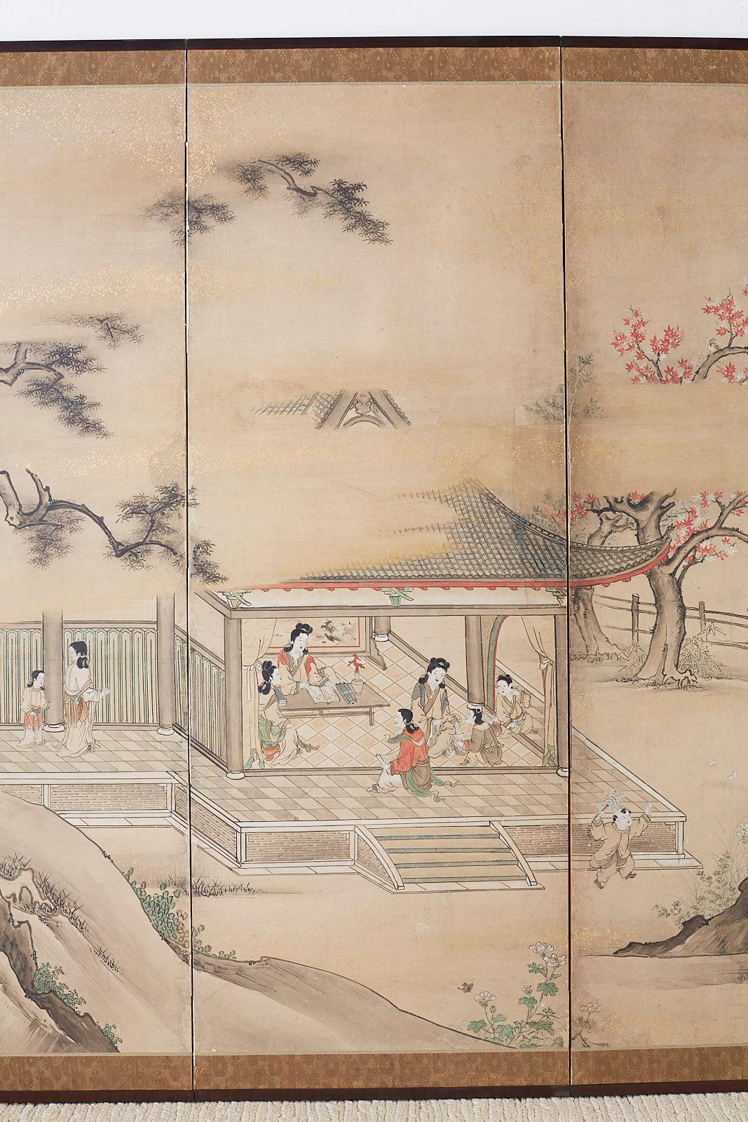 Japanese Meiji Screen Chinese Pagoda with Women and Children In Distressed Condition In Rio Vista, CA