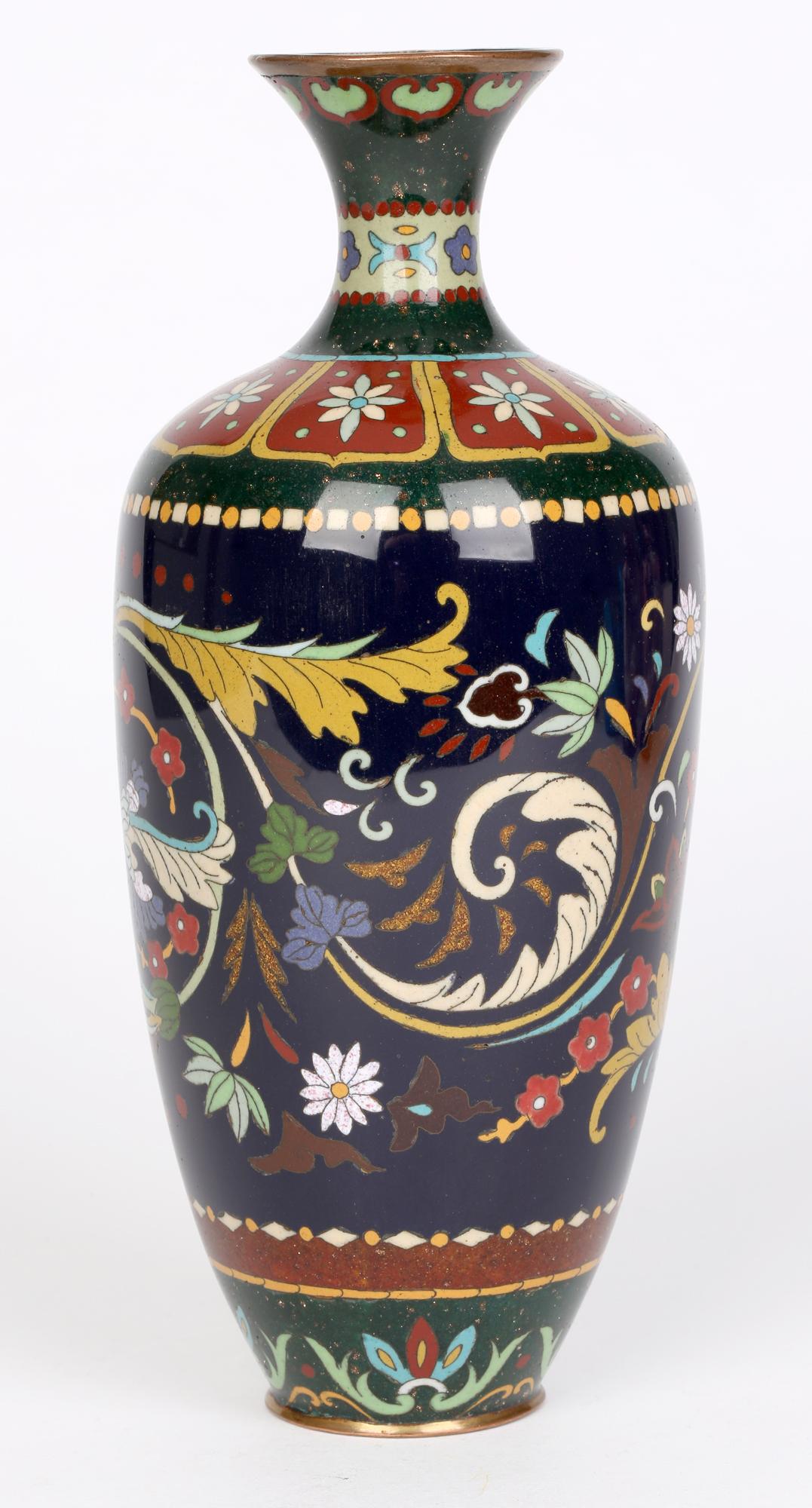 Japanese Meiji Scrolling Floral Design Cloisonne Vase 3