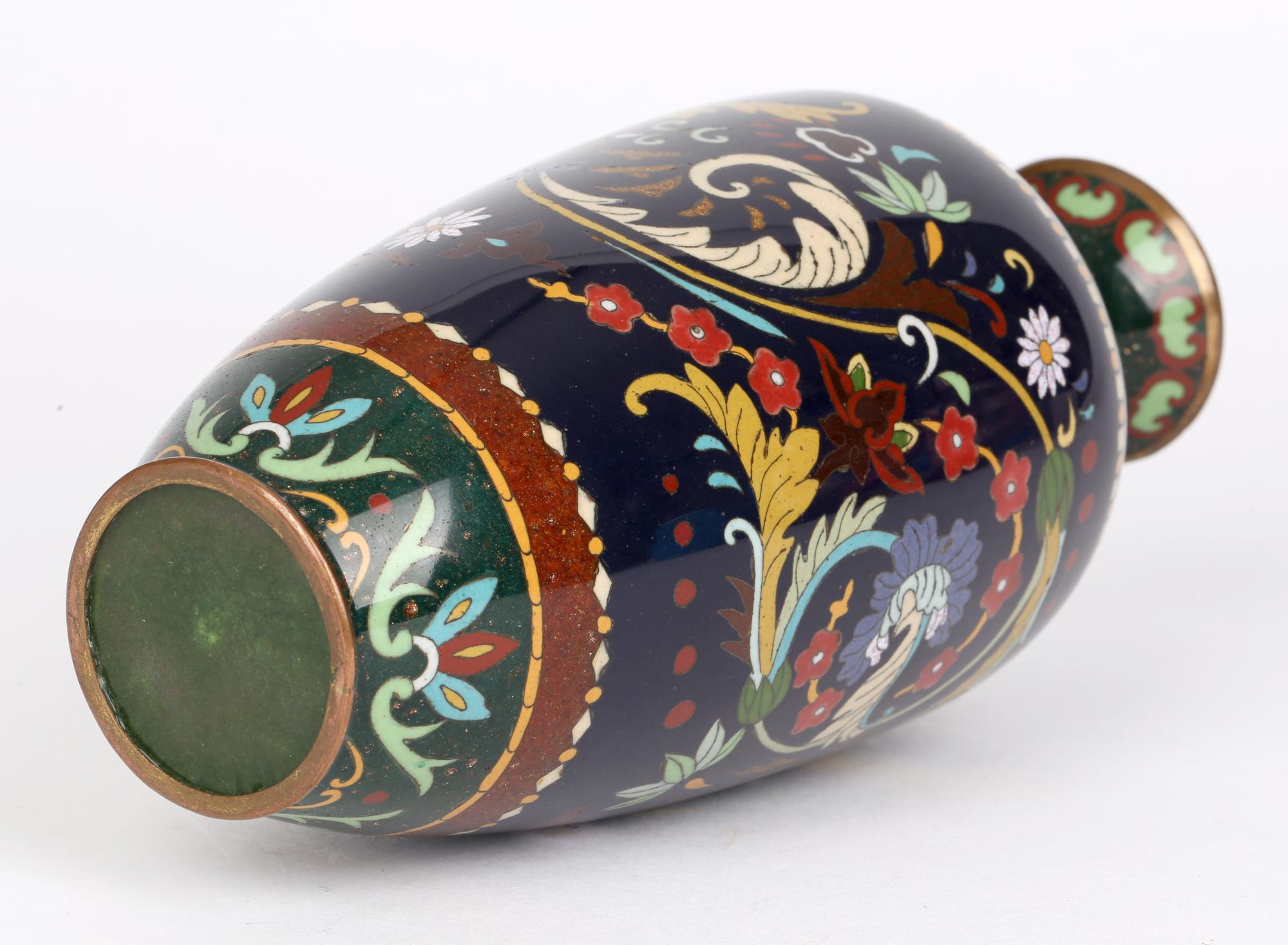 Japanese Meiji Scrolling Floral Design Cloisonne Vase 5